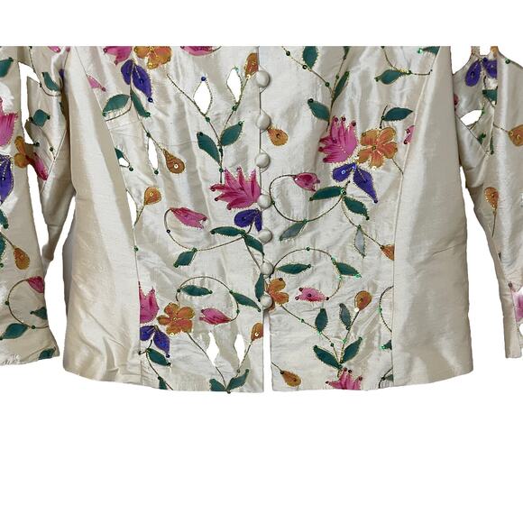 KRISS Sweden Hand Painted Flowers Silk Jacket Artsy Art-to-wear EU 38 / US 6 / M - Picture 10 of 16